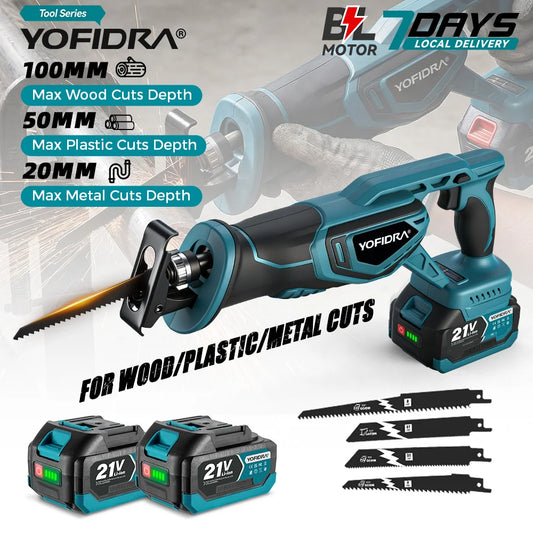 YOFIDRA 3000RPM Brushless Reciprocating Saw Handheld Wood Metal Pipe Cutting Electric Saw Chainsaw Tool For Makita Battery Pin