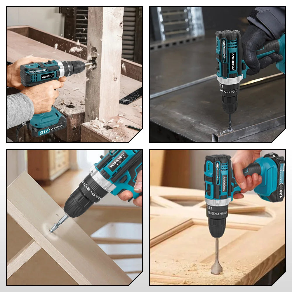 YOFIDRA 25+3 Torque Cordless Electric Impact Drill Multifunction Screwdriver Househeld DIY Power Tool For Makita 21V Battery Pin