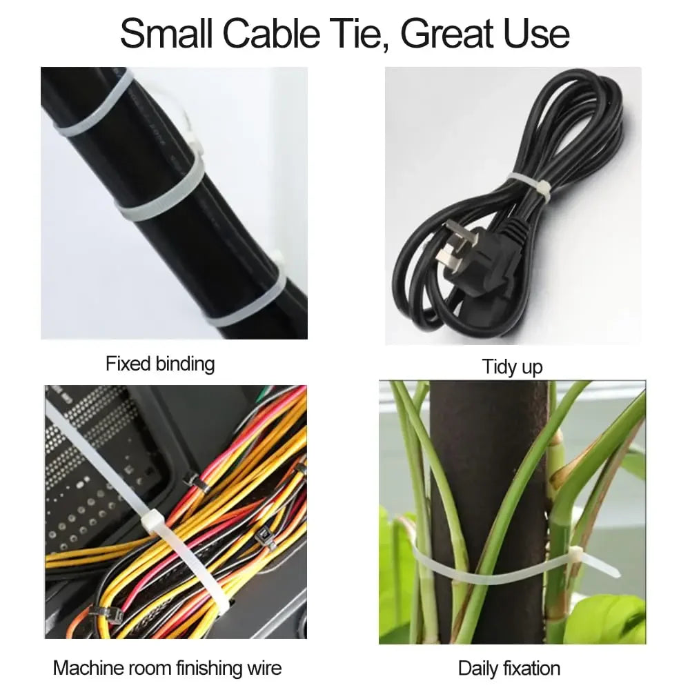 200/100Pcs Nylon Cable Ties Adjustable Self-locking Cord Ties Straps Fastening Loop Reusable Plastic Wire Ties for Home Office