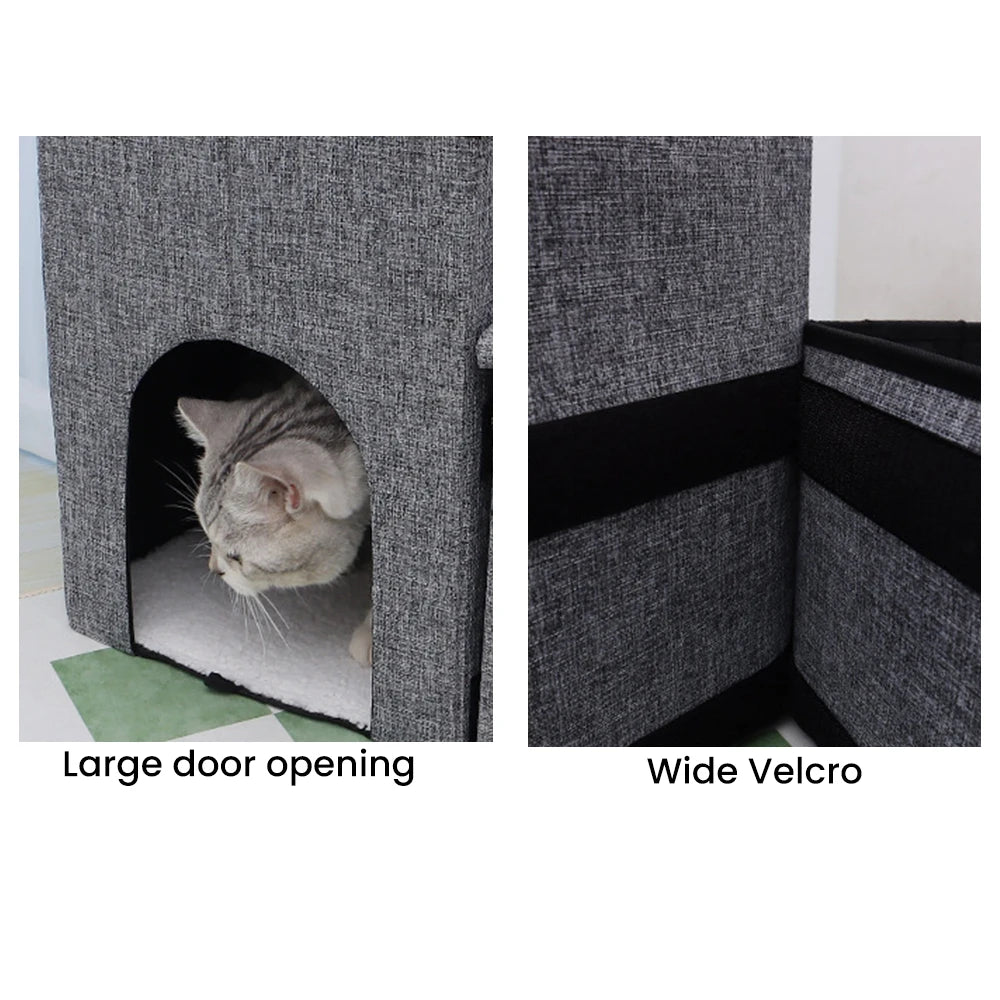 Foldable Pet Stairs with Storage Compartments, Non-Slip Wide Steps, Comfortable Dog Cave for Elderly Cats and Dogs Climb & Rest - Quality Shopping Centre