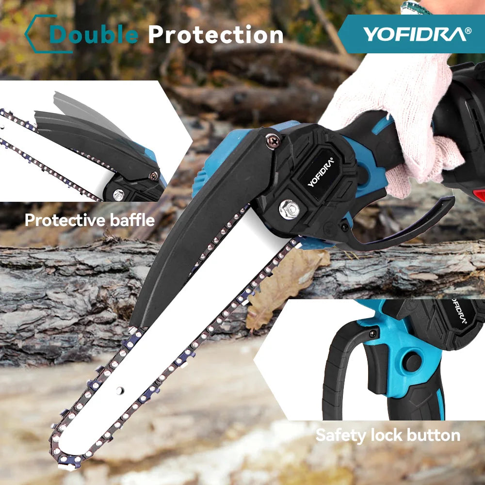 YOFIDRA Borstelloze Kettingzaag 8 Inch Handheld Snoerloze Snoeizaag Oplaadbaar Snoeigereedschap voor Hout Elektrisch Gereedschap voor Makita 18V Accu