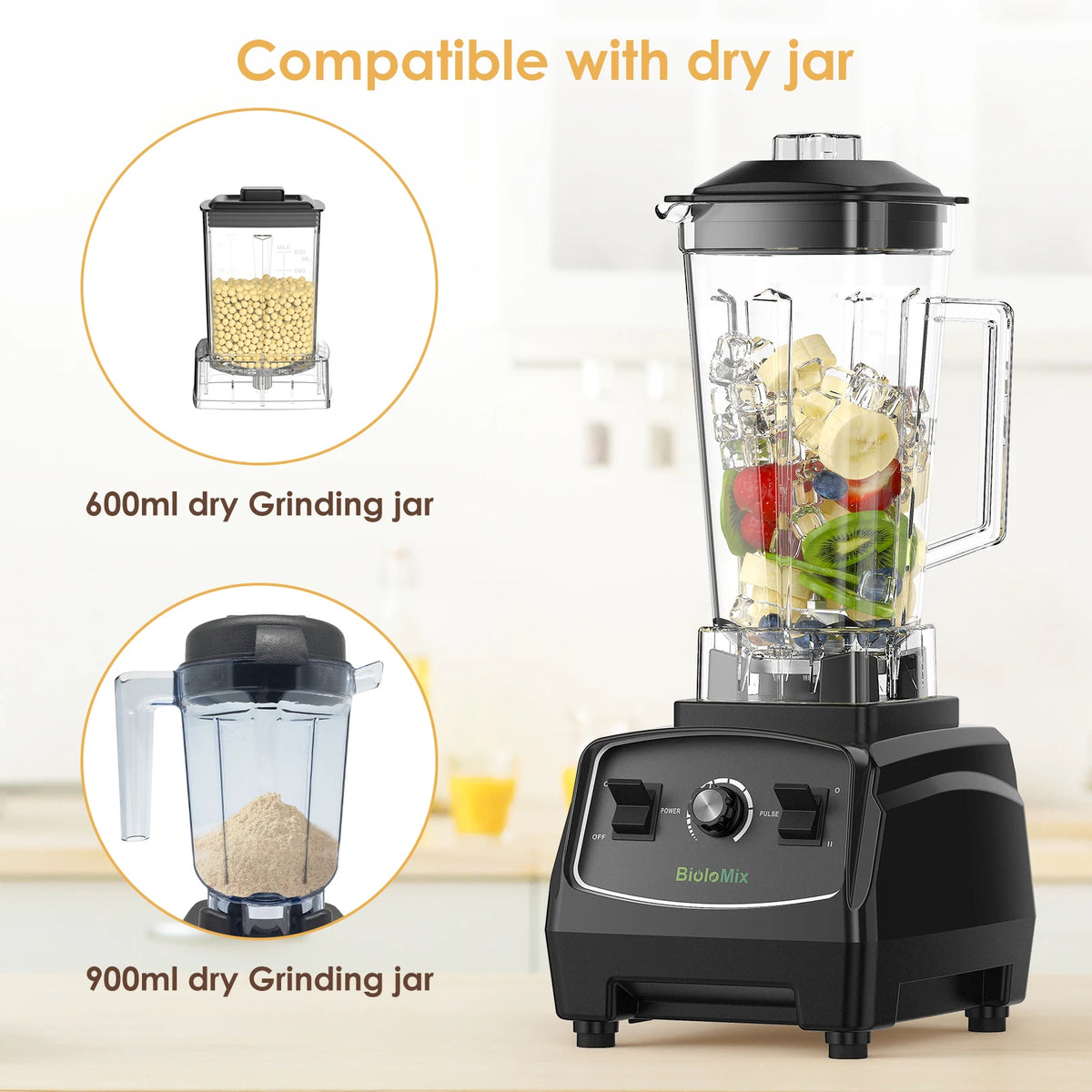 Biolomix BPA Free 3HP Blender 2200W High Power Food Processor Ice Smoothie Fruit Blender