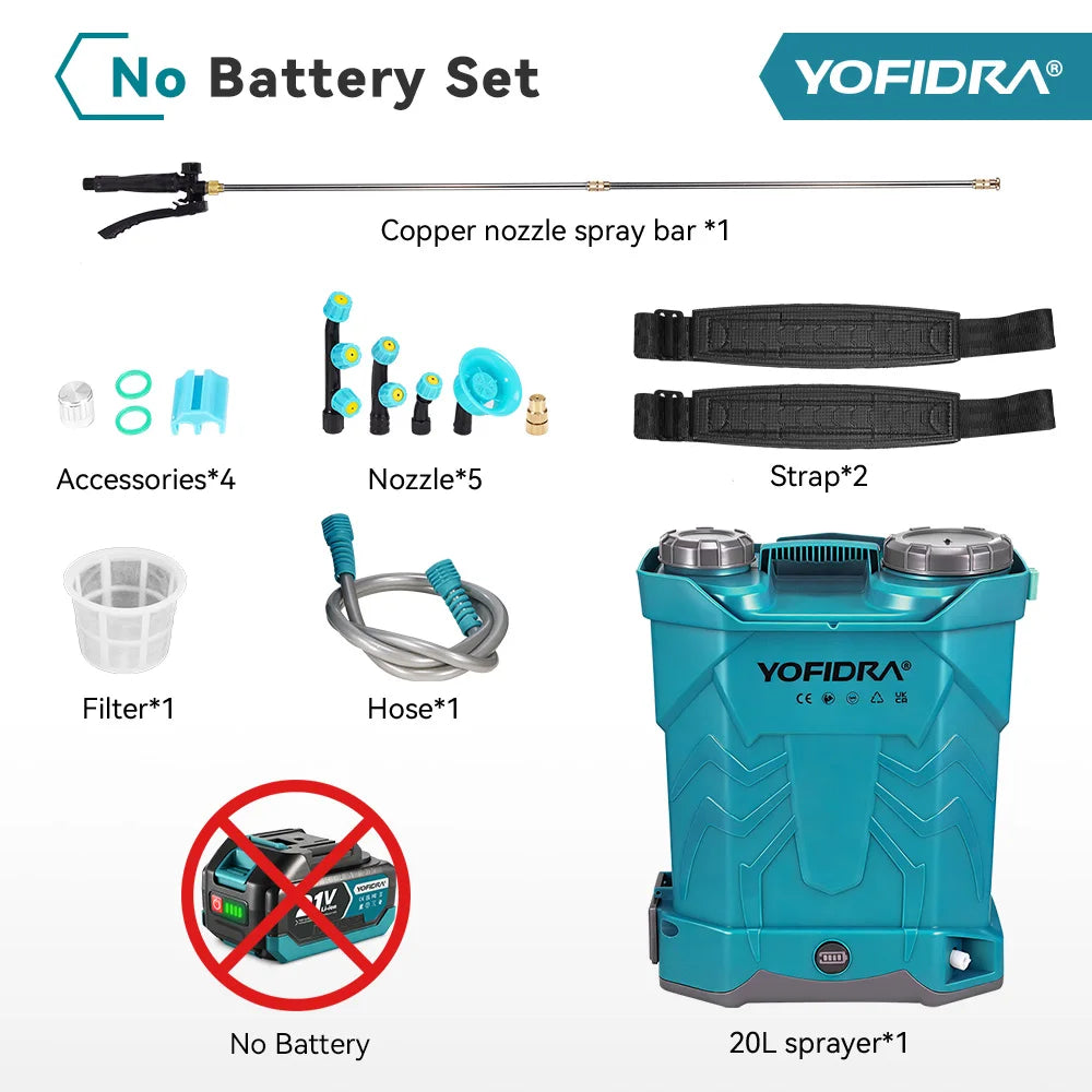YOFIDRA 20L Elektrische Rugspuit Draadloos Hoge Capaciteit Tuin Gazon Sproeier Irrigatie Gereedschap voor Makita Accu