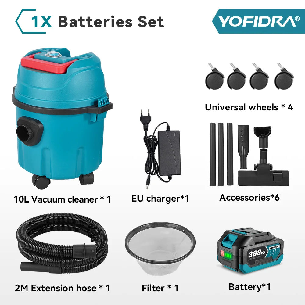 YOFIDRA 3IN1 35kPa Electric Wet & Dry Vacuum Cleaner Wireless Home Car Cleaner With 10L Portable  Tank For Makita Battery Pin