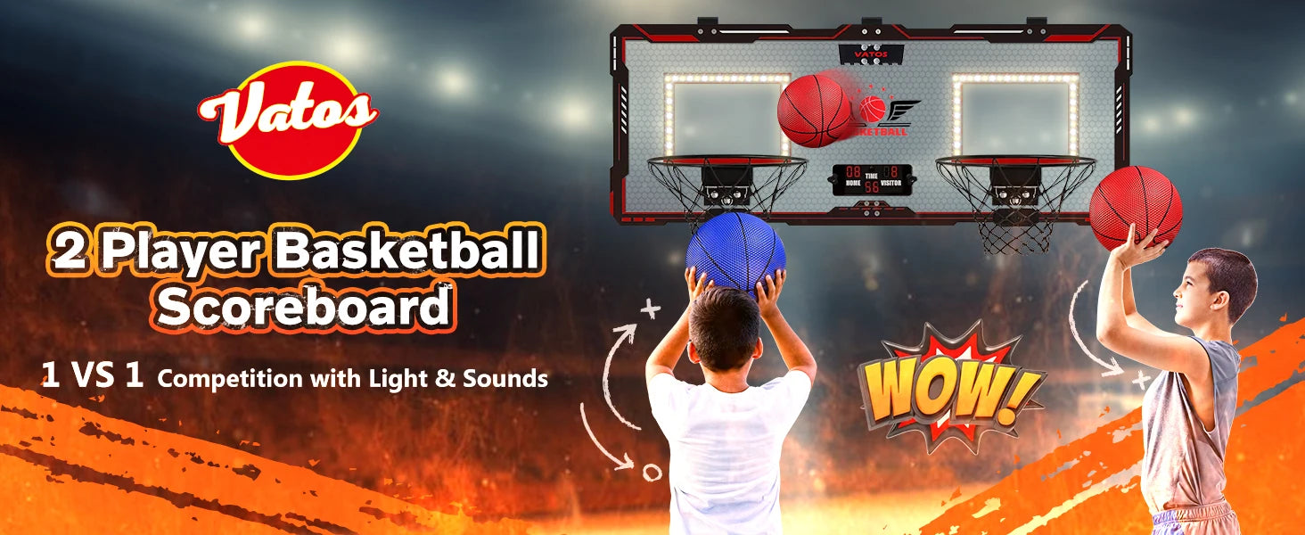 VATOS Mini Basketball Hoop for Kids x2 Indoor Outdoor Electric Scoreboard with 4 Balls - Perfect Sports Game Gift for Boys and Girls - Quality Shopping Centre
