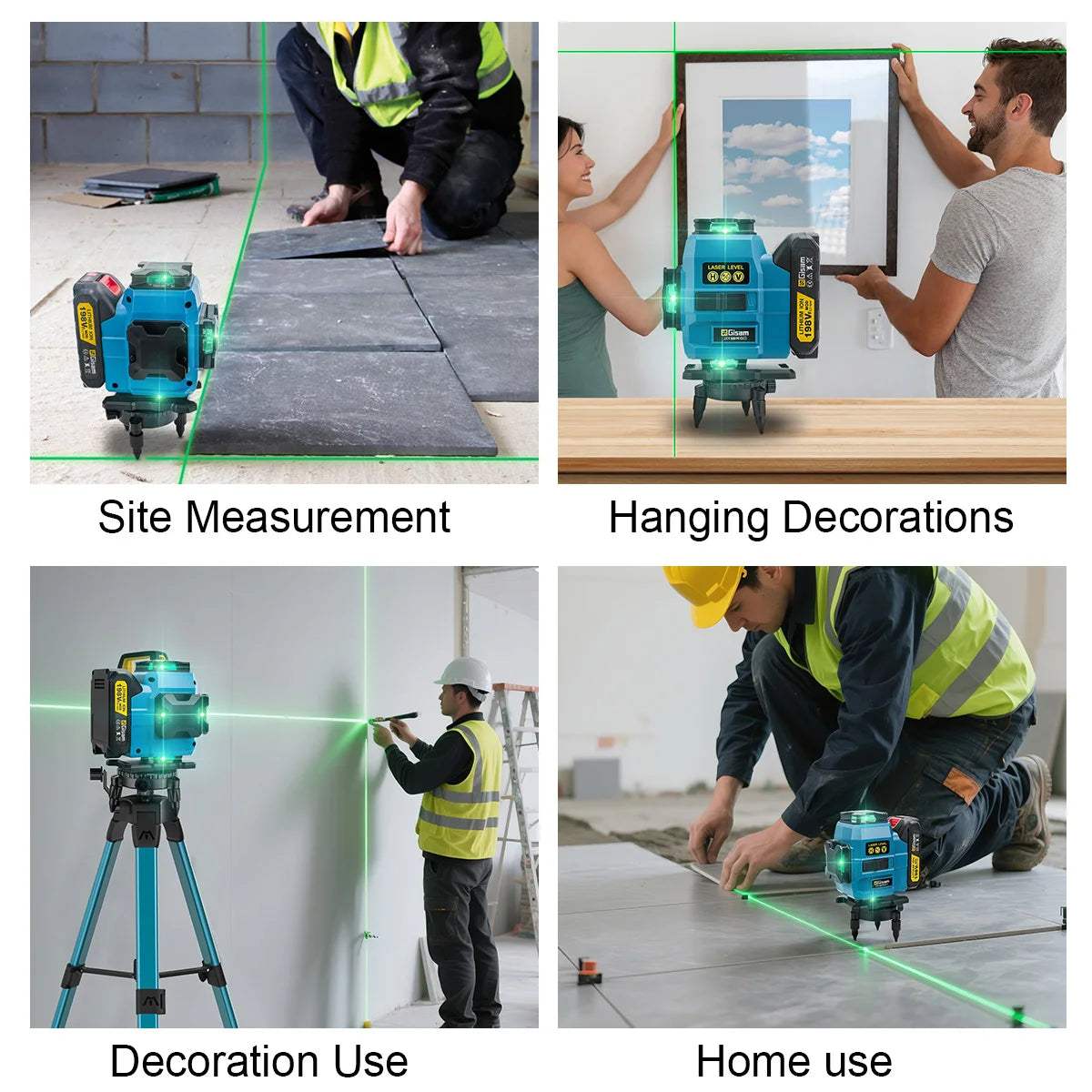 Gisam 16 Lines 4D Laser Level 360 Vertical & Horizontal Lasers Professional Super Power Green Beam For Makita 18V Battery Pins