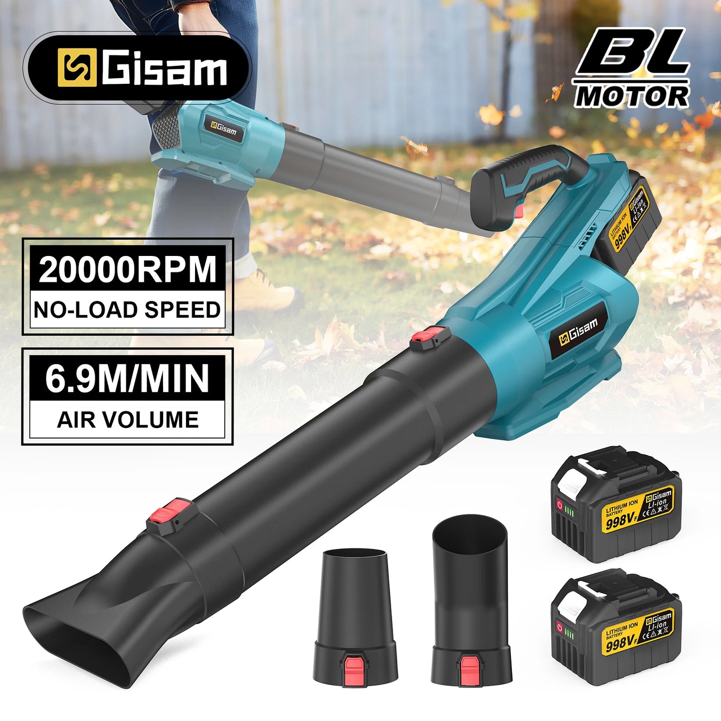 Gisam 20000RPM High Power Brushless Electric Air Blower Ventilator Fan Leaf Snow Dust Power Tool for Makita 18v Battery Pin