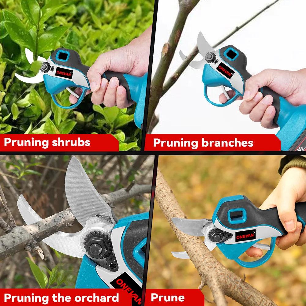 ONEVAN 30MM Brushless Electric Pruning Shear 2Gear Rechargeable Electric Scissors Garden Power Tools For Makita 18V Battery Pin