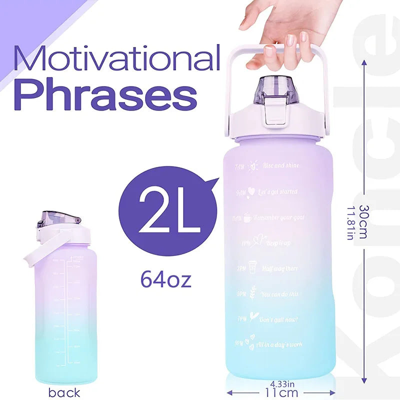 Water Bottle 2 Liters Gourd Motivational Water Bottle Time Marker Leak-proof Cup Large-Capacity Gradient Outdoor Sports Fitness