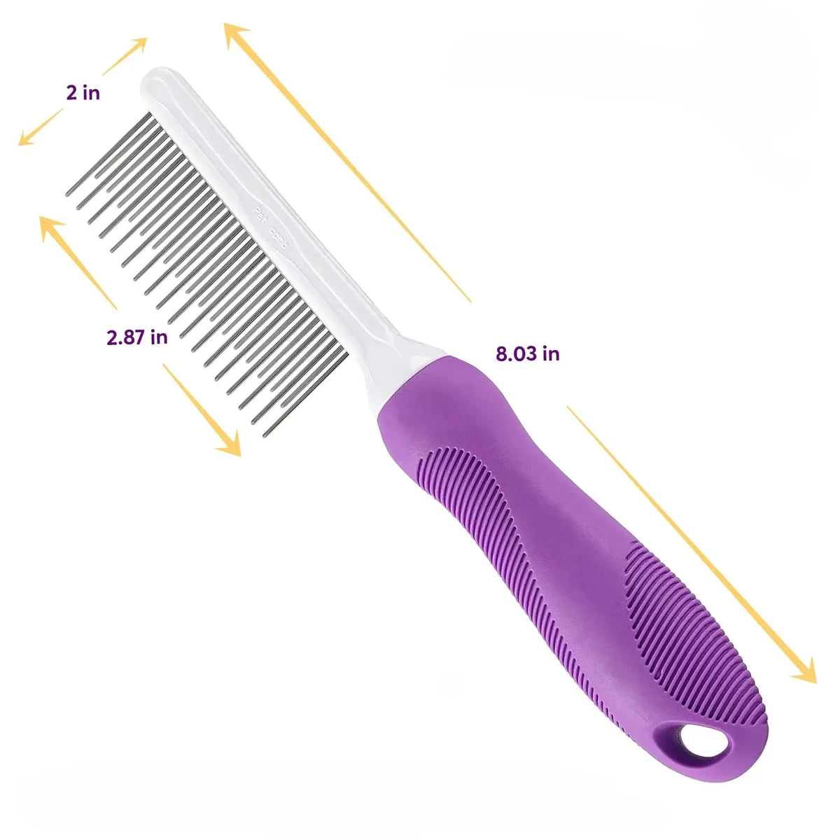 Peigne violet pour chiens et chats avec dents en acier inoxydable à poils longs et courts pour éliminer les nœuds et les emmêlements