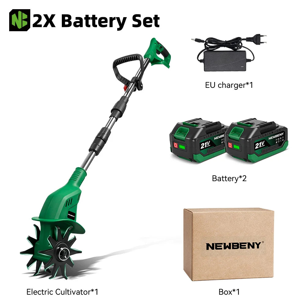 NEWBENY 1600W Electric Rotary Tiller Cultivator 150MM Portable Grass Trimmer Soil Turning Lawn Mower Tool for Makita Battery Pin