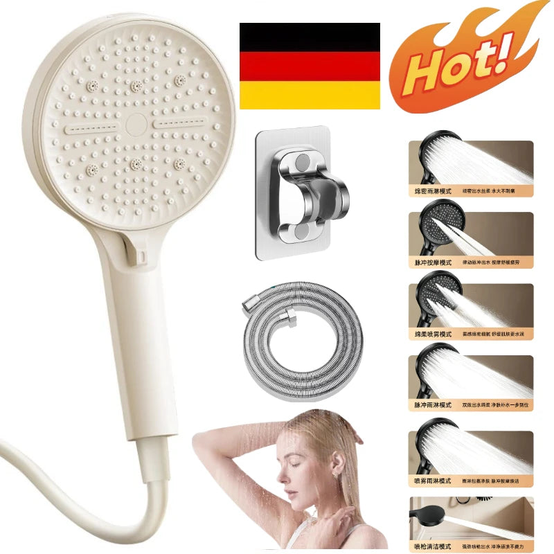 High Pressure Filtered Shower Head 6 Modes Chlorine Removal Handheld Large Flow Water Saving SPA Showerhead for Bathroom Home