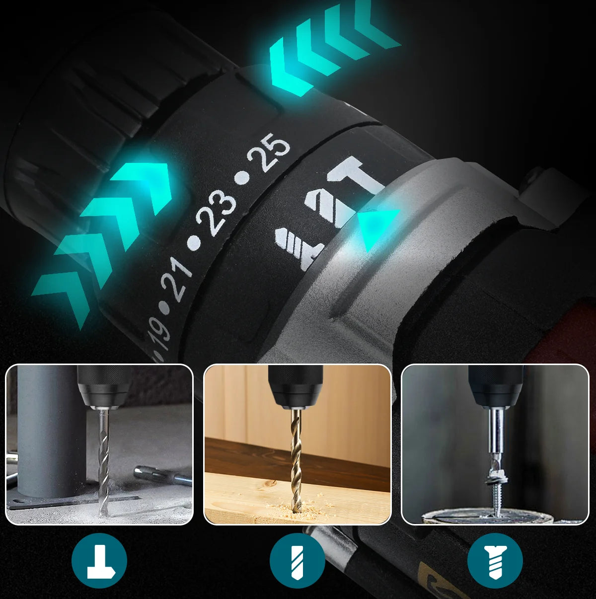 Gisam Tournevis électrique sans fil 25+3 couple, perceuse électrique multifonction, outils électroportatifs pour bricolage à domicile, batterie lithium-ion