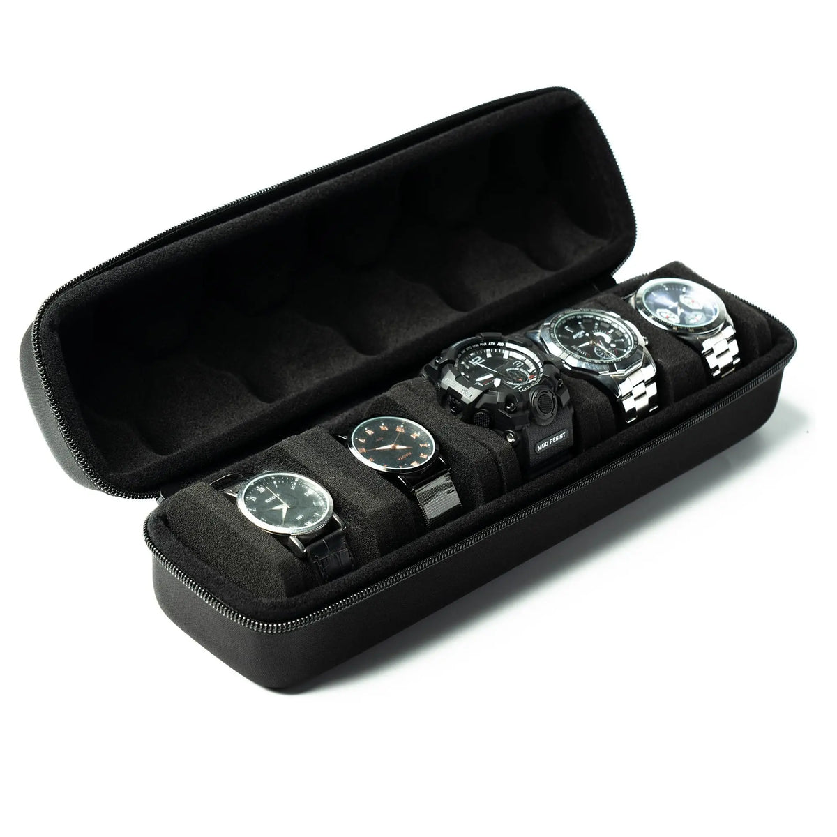 Hard 5 Slots Men's watch travel organizer case,compact watch box Fits All Wrist Watches&Smart Watches Up to 58mm (Cool Black)