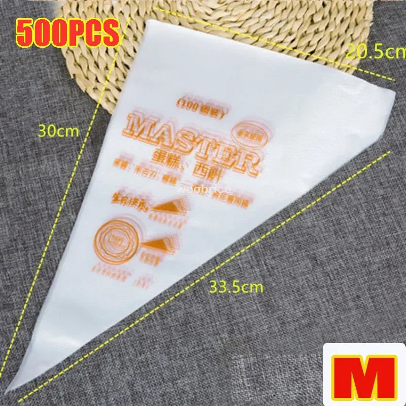 1-500pcs Disposable Pastry Bags Cake Cream Cookies Decoration Kitchen Icing Food Preparation Bags Cup Cake Piping Tools Baking