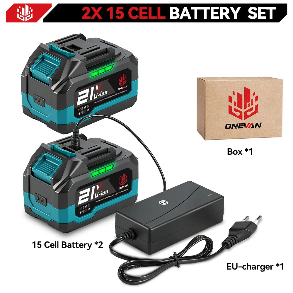 Batterie au lithium rechargeable ONEVAN 21V 22500mAh 15000mAh pour outils électriques sans fil, compatible avec les batteries Makita 18V