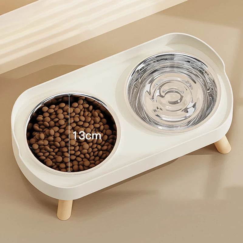 Double Pet Food Water Bowls Non-Slip Cat Bowl Stainless Steel Raised Cat Food Bowls with Stand Anti-splash Dog Bowl Pet Supplies