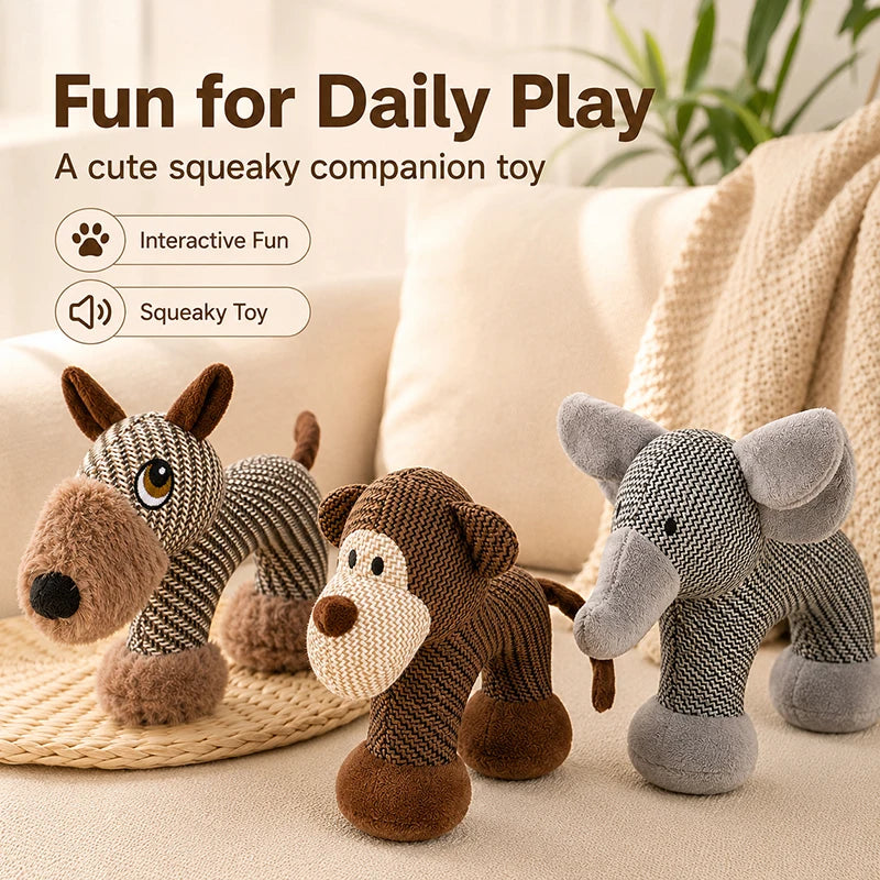 Plush Squeaky Dog Toy Bite Resistant Burlap Plush Animal Chew Toy Dog Elephant Monkey Interactive Fun Pet Toy for Dogs