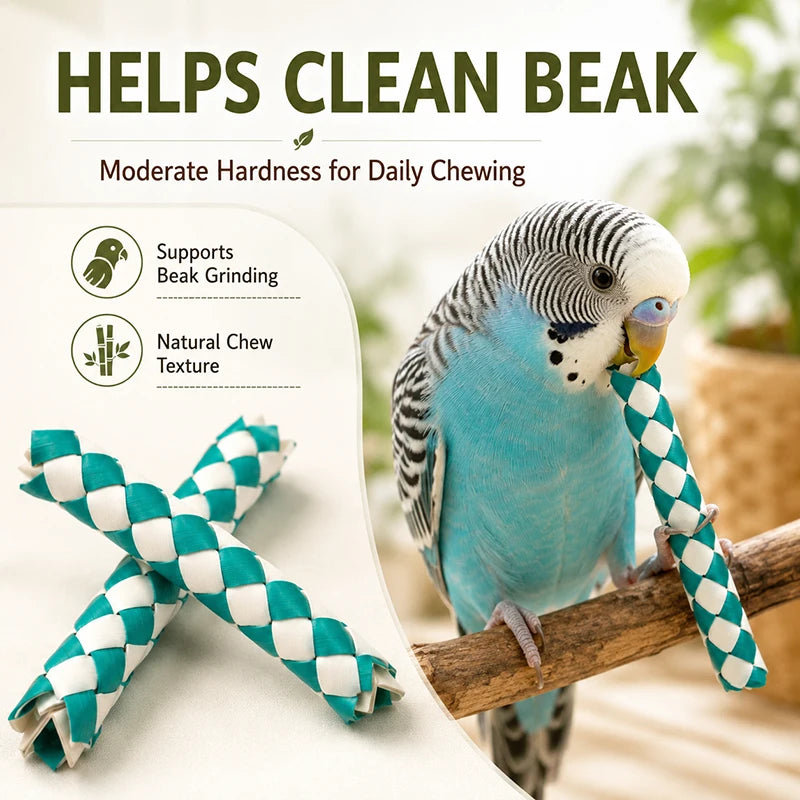 4PCs Bamboo Bird Chew Toys Woven Parrot Bite Toy Colorful Bird Cage Accessories for Budgies Cockatiels Parakeets Beak Grinding