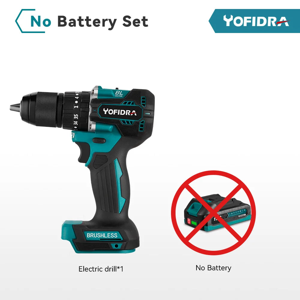 YOFIDRA 35+3 Torque Brushless Electric Impact Drill 13MM Multifunction Electric Screwdriver Power Tools Makita 18V Battery Pin