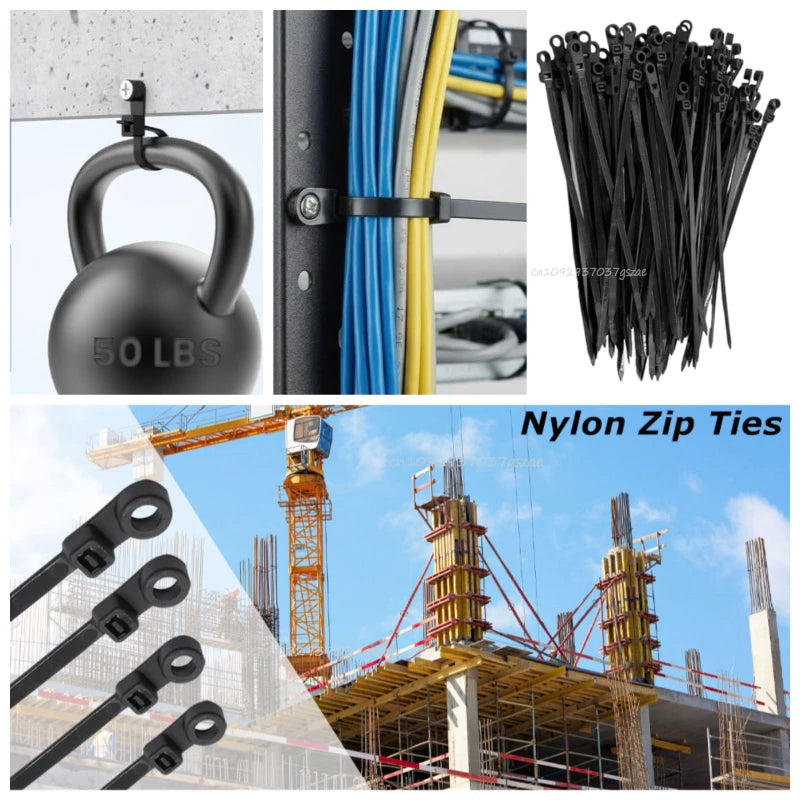 Cable Tie Plastic Clamping Collar Zip Ties Screw Hole Nylon Cable Ties Duty Adjustable Self-locking Cord Ties Organizer Strap