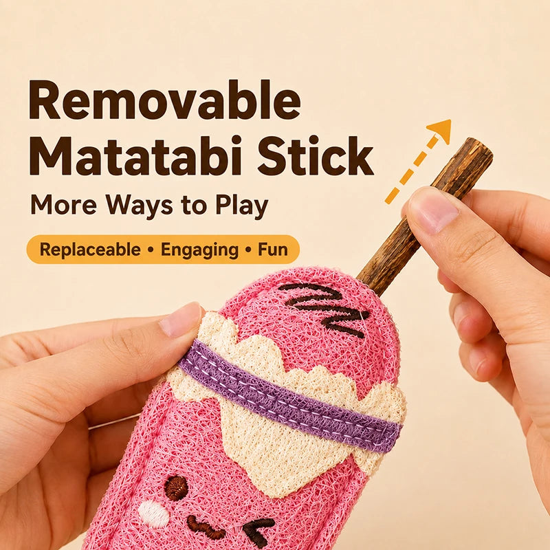 Loofah Cat Chew Toy with Matatabi Stick Natural Dental Cleaning Kitten Teething Toy Interactive Solo Play Pet Supplies