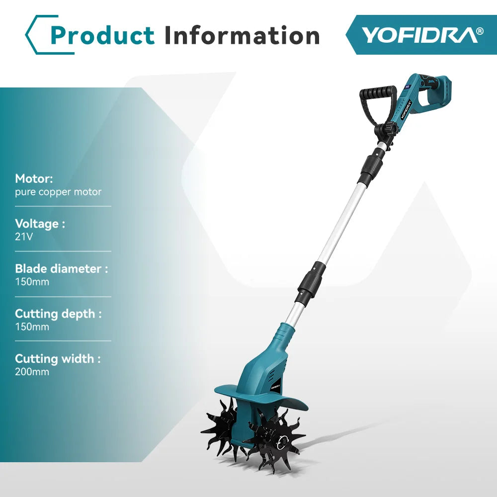 Motoculteur électrique de jardin YOFIDRA 200 mm, cultivateur, tondeuse à gazon pliable à 180°, outil de labourage pour batterie Makita