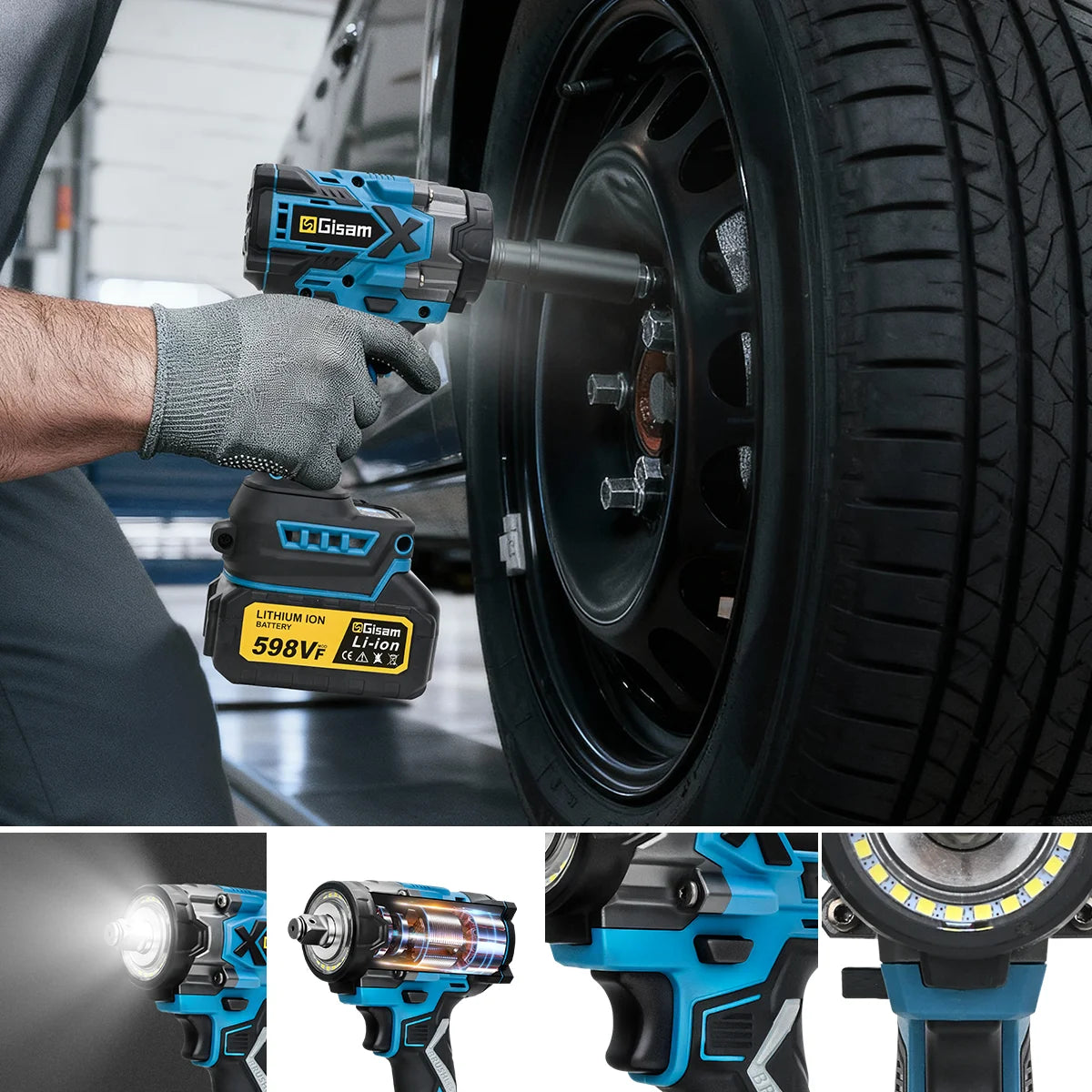 Gisam 900N.M Borstelloze Elektrische Slagmoersleutel 1/2" Accu High-Torque Moersleutel Boormachine Schroevendraaier Gereedschap voor Makita Accu Pin