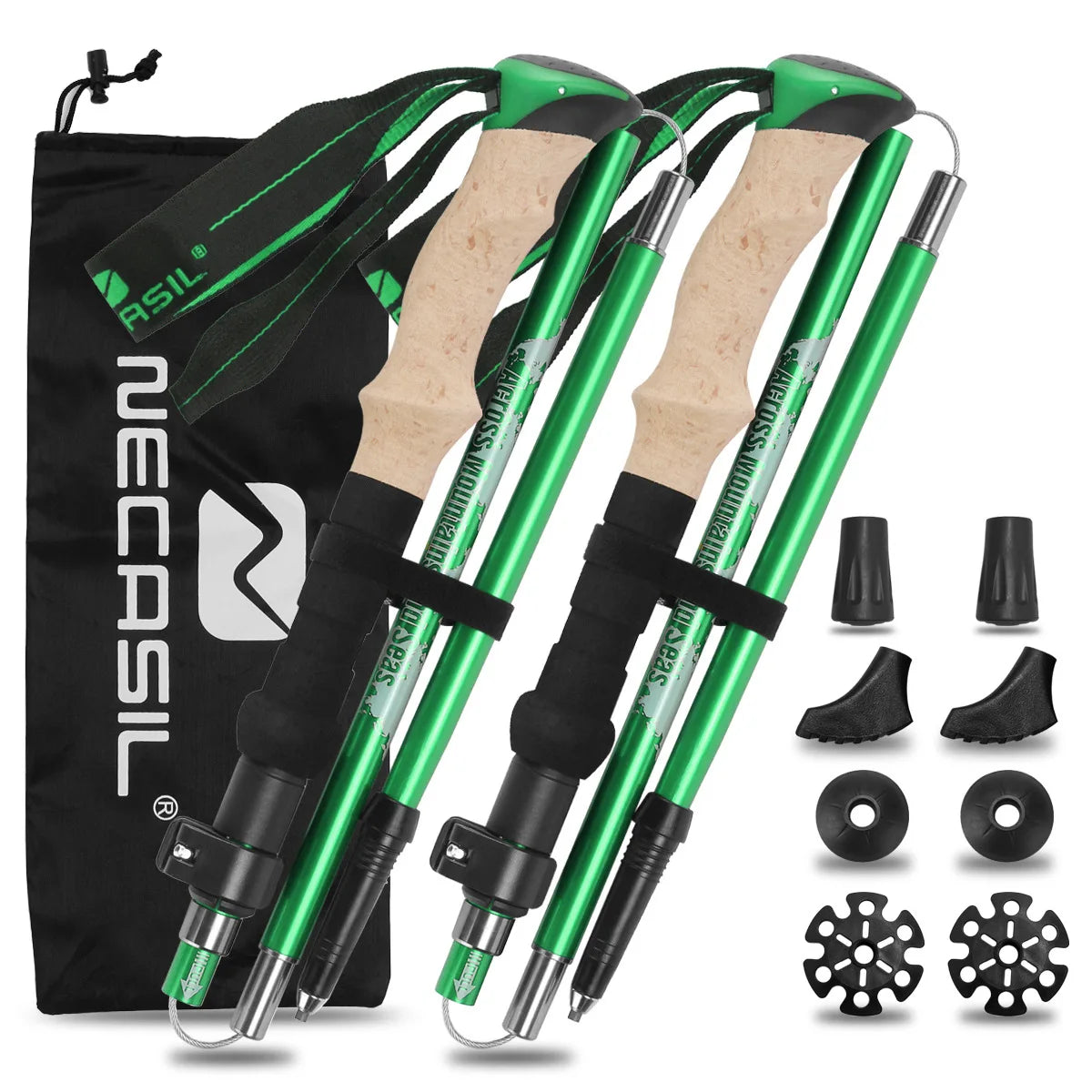 2 Pack Lightweight Foldable Trekking Poles Set Aluminum Anti Shock Nordic Walking Sticks with Cork Handle Adjustable Hiking Pole