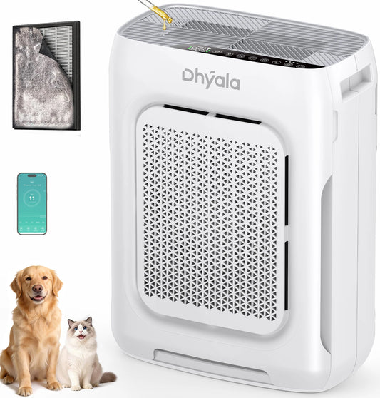 Dhyala Home Air Purifier, Covers 3000 sq ft, H13 HEPA, Washable Pre-Filter, Air Quality Sensor, Aromatherapy, Child Lock