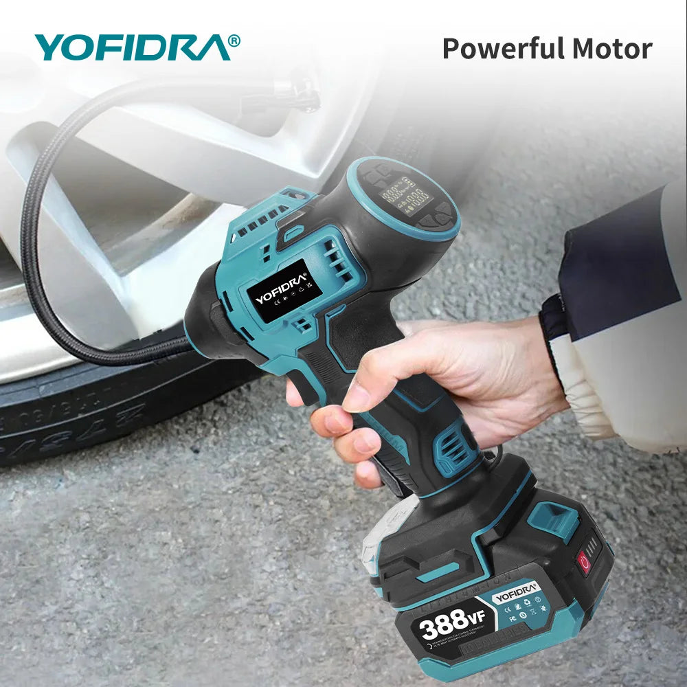 YOFIDRA Inflatable Electric Air Pump Digital Display Car Tire Inflator Automatic Air Inflator Power Tool For Makita Battery Pin