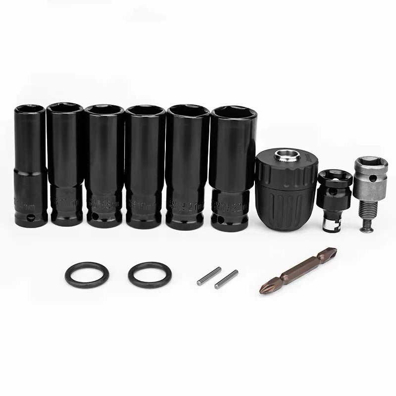 Gisam 14Pcs Set Electric Impact Wrench Hexs Socket Adapter Kit Drill Chuck Drive Adapter for Electric Drill Wrench Screwdrivers