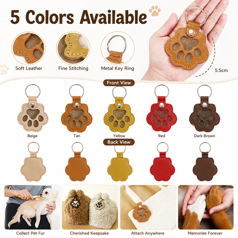Pet Paw Fur Keepsake Keychain, Cute Fillable Cat Dog Hair Collection Pendant for Bags Keys, Snap Button Gift, 5.5cm with Ring