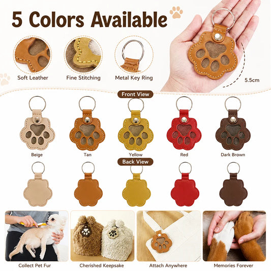 Pet Paw Fur Keepsake Keychain, Cute Fillable Cat Dog Hair Collection Pendant for Bags Keys, Snap Button Gift, 5.5cm with Ring