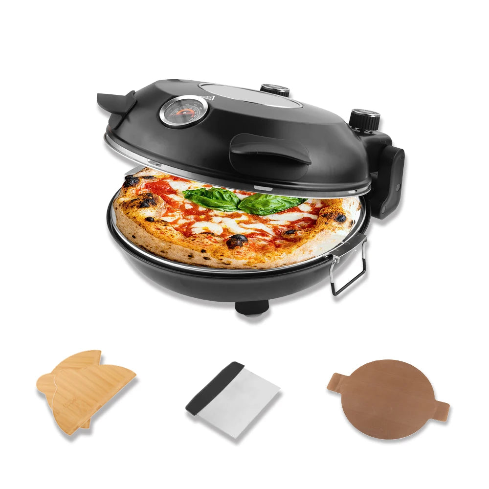 YIBAKE 12 Inch Electric Pizza Oven Indoor Nonstick Pizza Maker Ceramic Stone Heats up to 420℃ for Delicious Baked Pizzeria Set