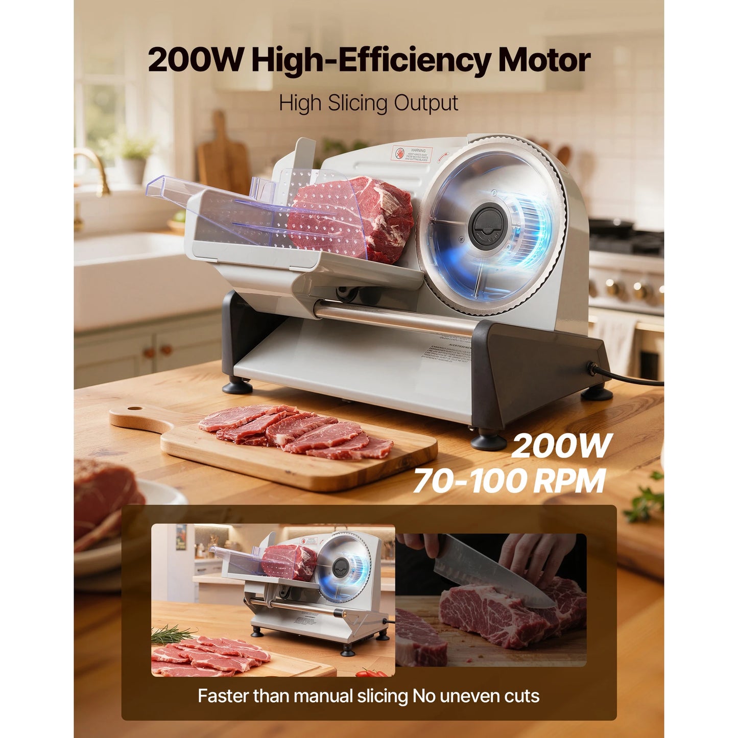 SucceBuy 7.5 inch Meat Slicer Electric Deli Slicer Machine 0-0.6 inch Thickness Home Food-Slicer for Meat, Ham, Baguett, Steak
