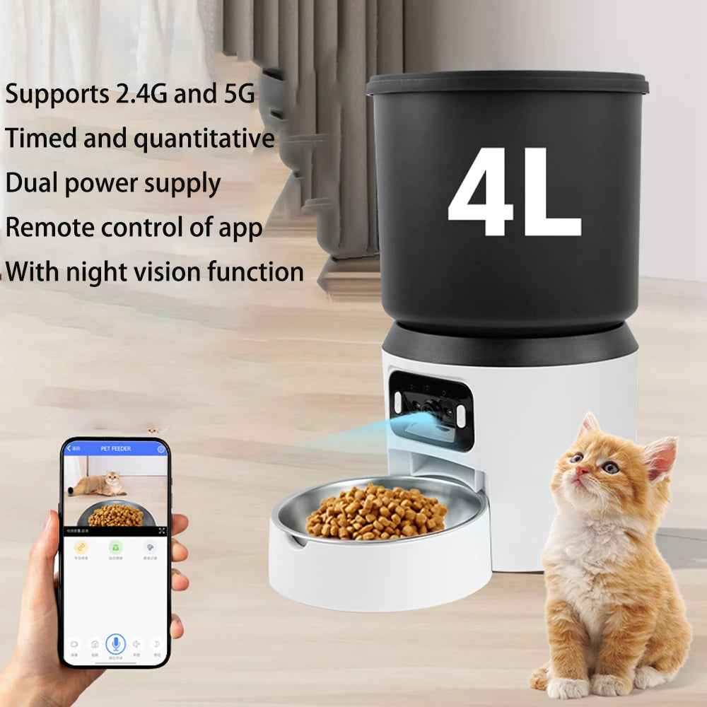 Video cat automatic feeder and WIFI dog automatic feeder and button model pet feeder optional - Quality Shopping Centre