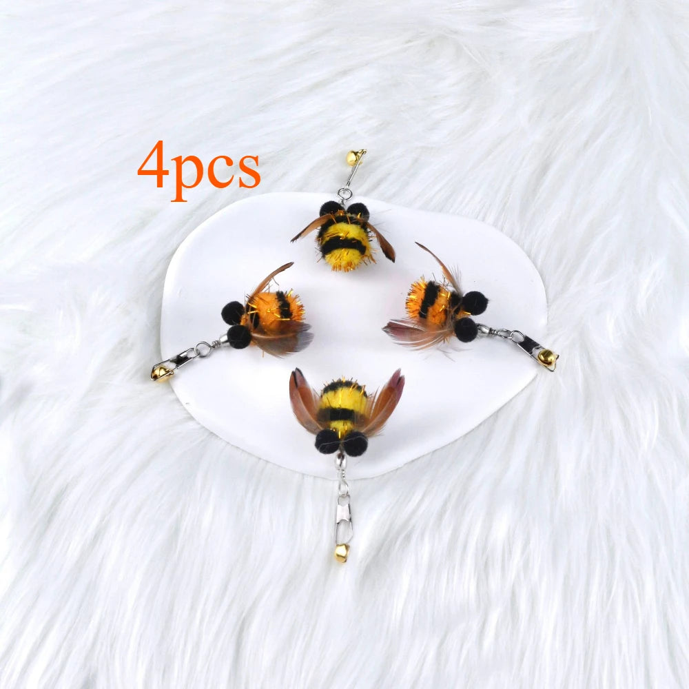 2/4pcs Plush Feather Bee Cat Toy Pendant Replace The Head with Cat Teaser Kitty Chew Pet Toy