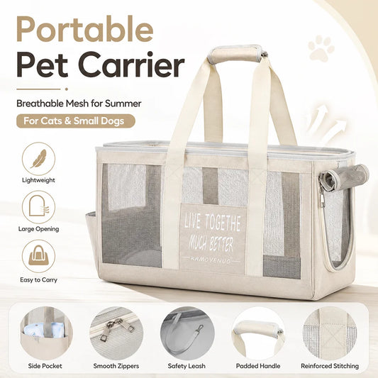 Portable Pet Carrier Bag Mesh Breathable Cat Travel Tote with Side Roll-Up Window Pockets Cat Accessories