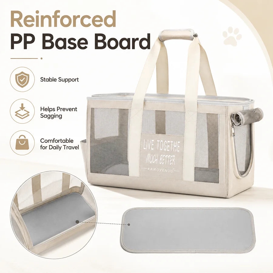 Portable Pet Carrier Bag Mesh Breathable Cat Travel Tote with Side Roll-Up Window Pockets Cat Accessories