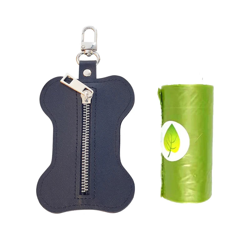PU Portable Dog Poop Bag Holder Bone-shaped Pet Waste Bag Dispenser for Dogs Pet Trash Bags Dispenser with 1 Roll Poop Bag