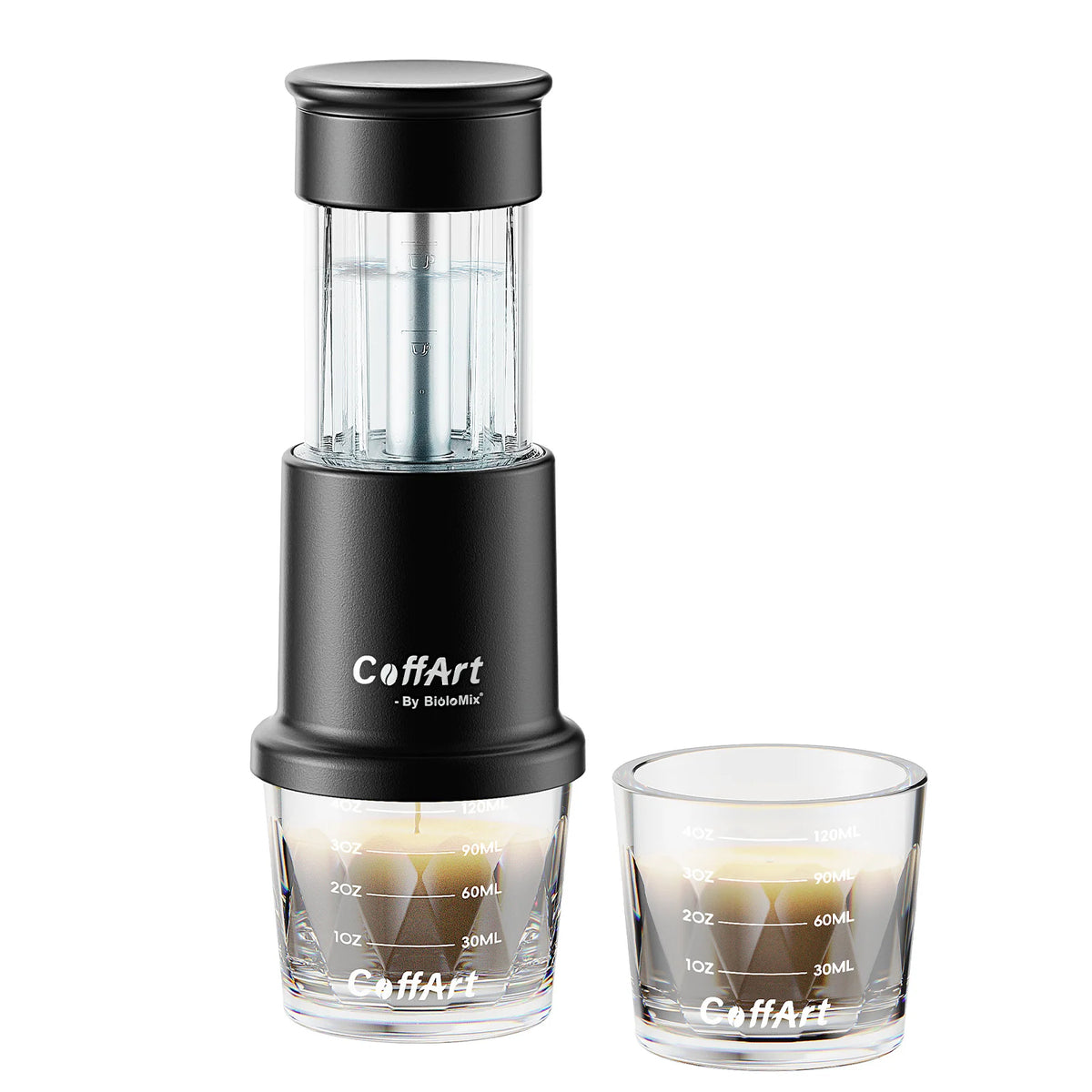 Cafetière portable 2-en-1 BioloMix, machine à espresso chaud/froid pour capsules NS et café moulu, presse manuelle