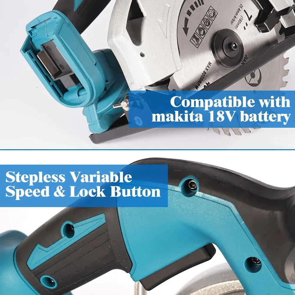 ONEVAN 5Inch Brushless Wireless Electric Circular Saw 125mm Angle Adjustbale Wood Cutting Power Tool For Makita 18V Battery Pin