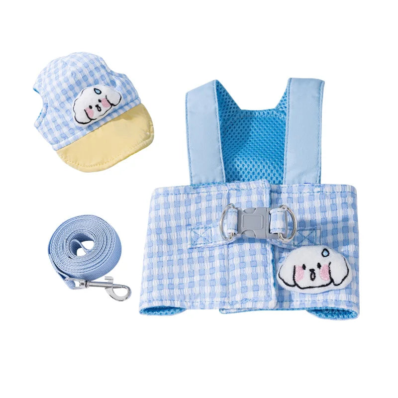 3PCs Dog Harness Leash Set Adjustable Pet Harness for Small Dogs Cats Cute Dog Chest Strap Leash with Hat Dog Accessories