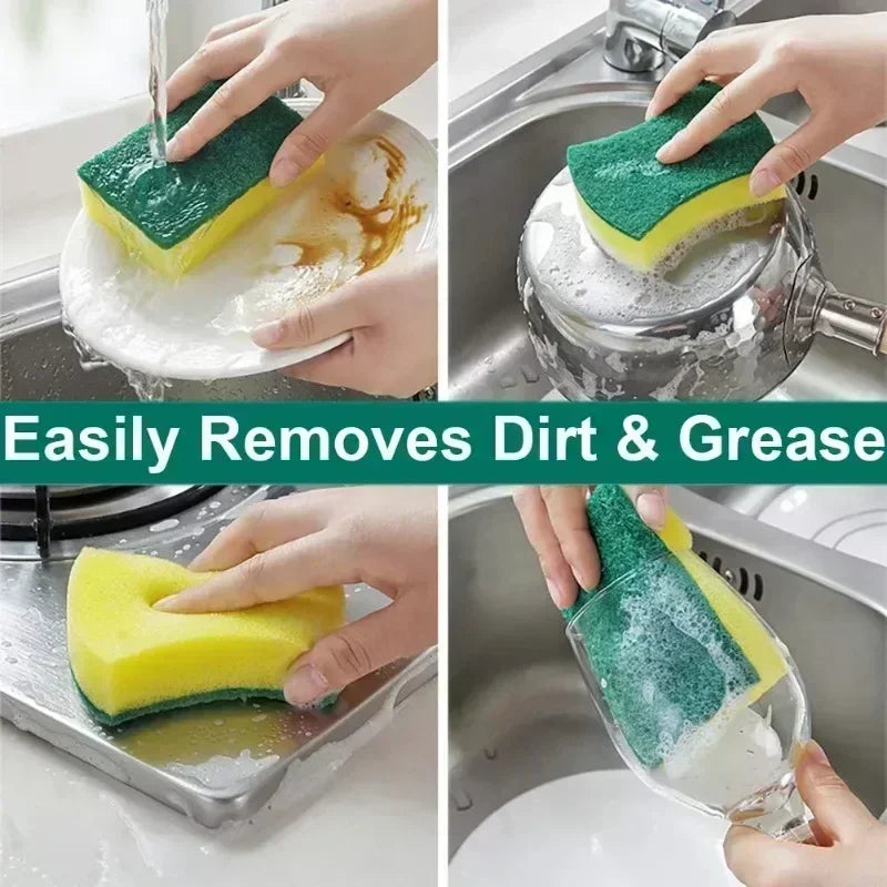 10-60pcs Thickened Kitchen Dishwashing Sponges Soft Absorbent Durable Scouring Pads for Pots Rust Removal Household Cleaning