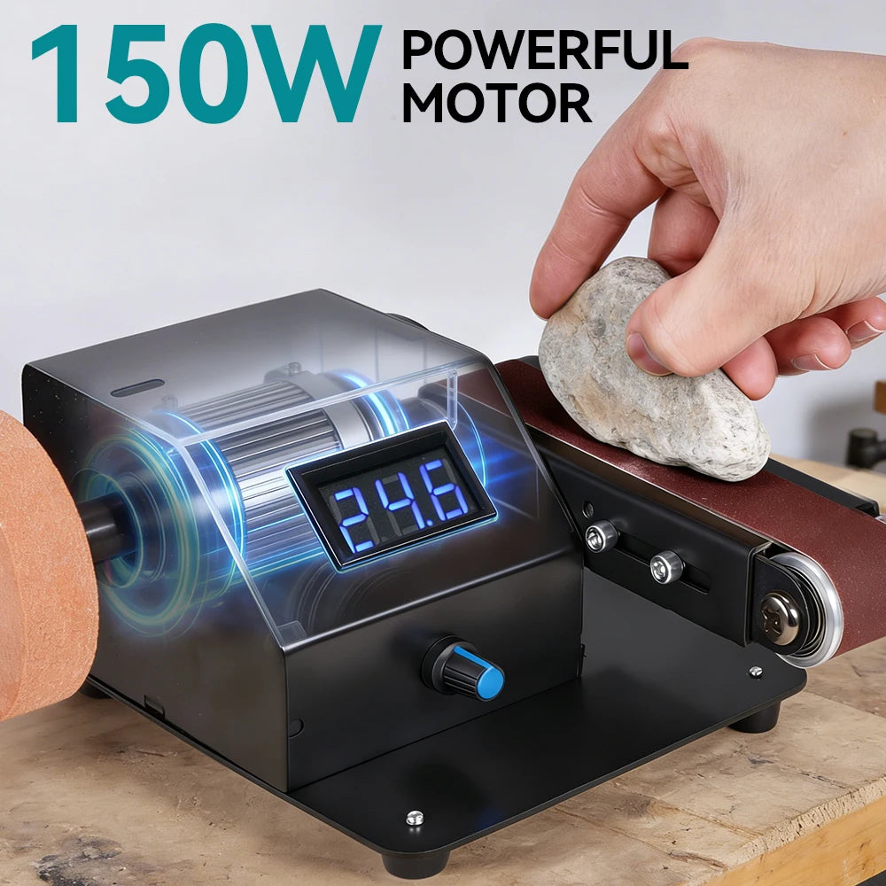YOFIDRA 7-speed elektrische bandschuurmachine, 0-90° verstelbare hoek, schuur- en polijstmachine voor hout/metaal/kunststof