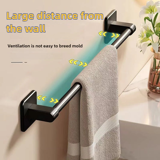 Porte-serviettes autocollant, porte-serviettes de salle de bain sans perçage, étagère d'angle noire, barre de rangement de 50 cm