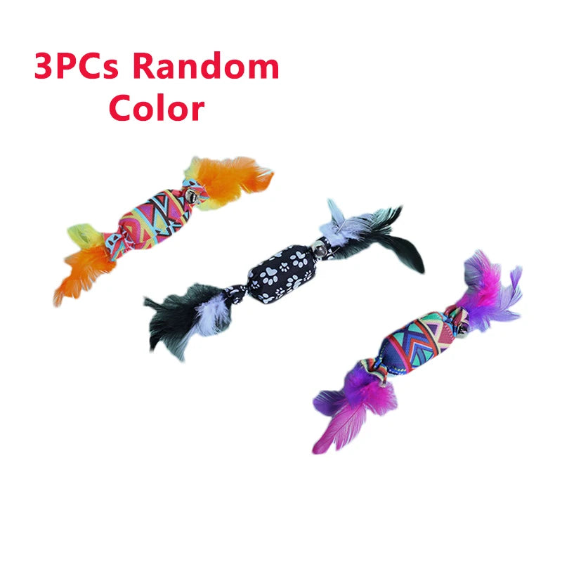 3/5 PCs Funny Cat Feather Toys Interactive Cat Sounding Tease Toy with Bells Random Color Kitten Toy Cat Accessories