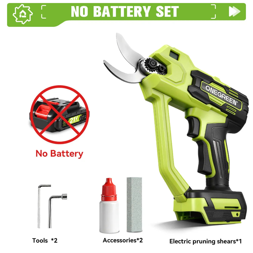 ONEGREEN Brushless 30MM Electric Pruner Shear 2 Gears Cordless Scissors Tree Bonsai Pruning Tools For Makita 21V Battery Pin