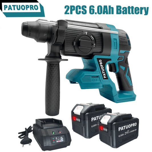 PATUOPRO 26MM Brushless Electric Hammer 4-Mode SDS Rechargeable Multifunctional Rotary Drill Power Tool For Makita 18V Battery